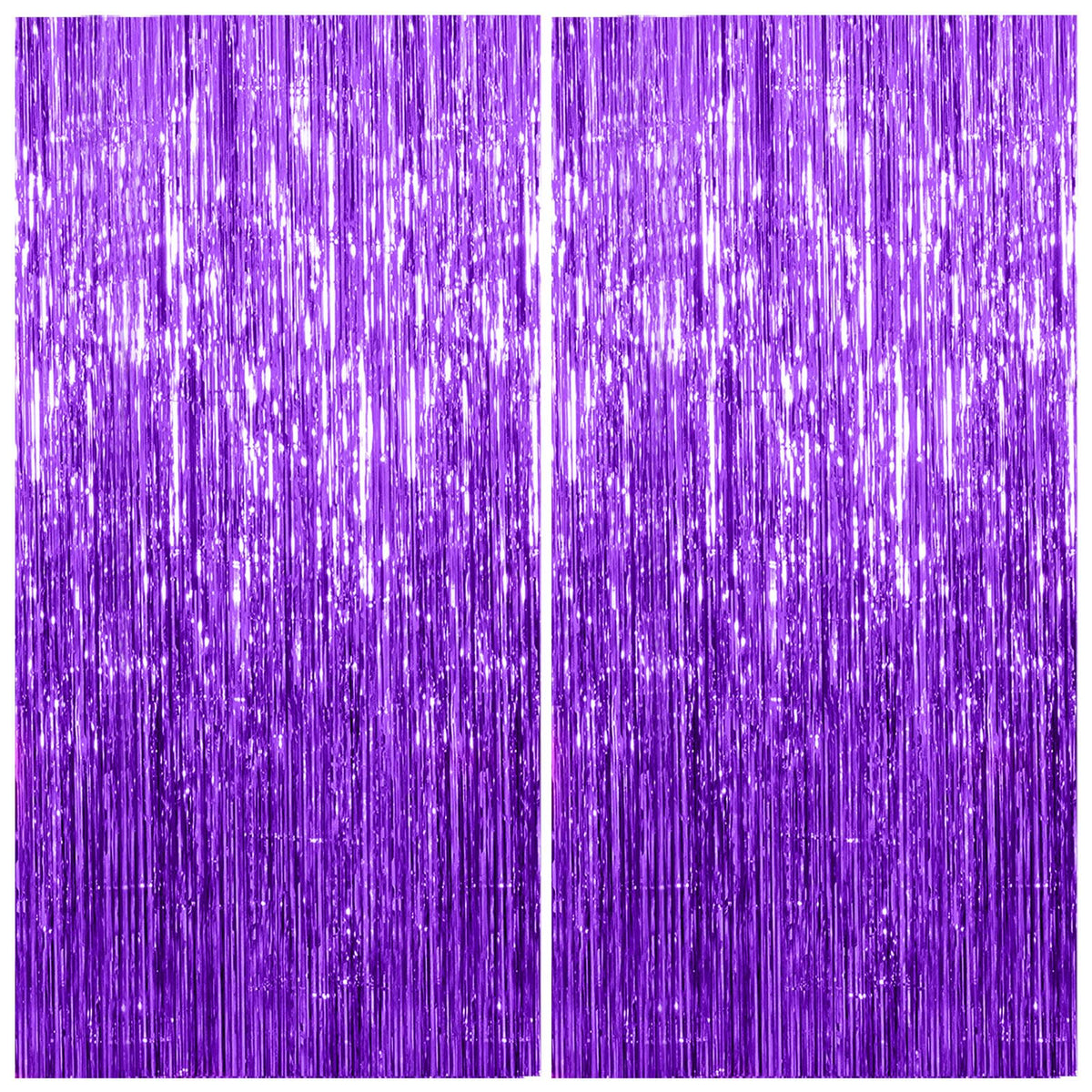 K.E.J. cortinas moradas con flecos metálicos, fondo ideal para fiestas.