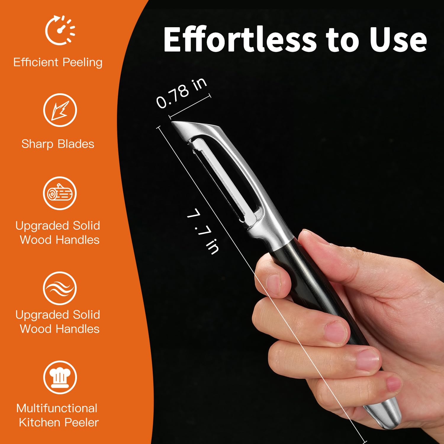 KULUNER pelador con mango de madera sólida, agarre cómodo y estable.