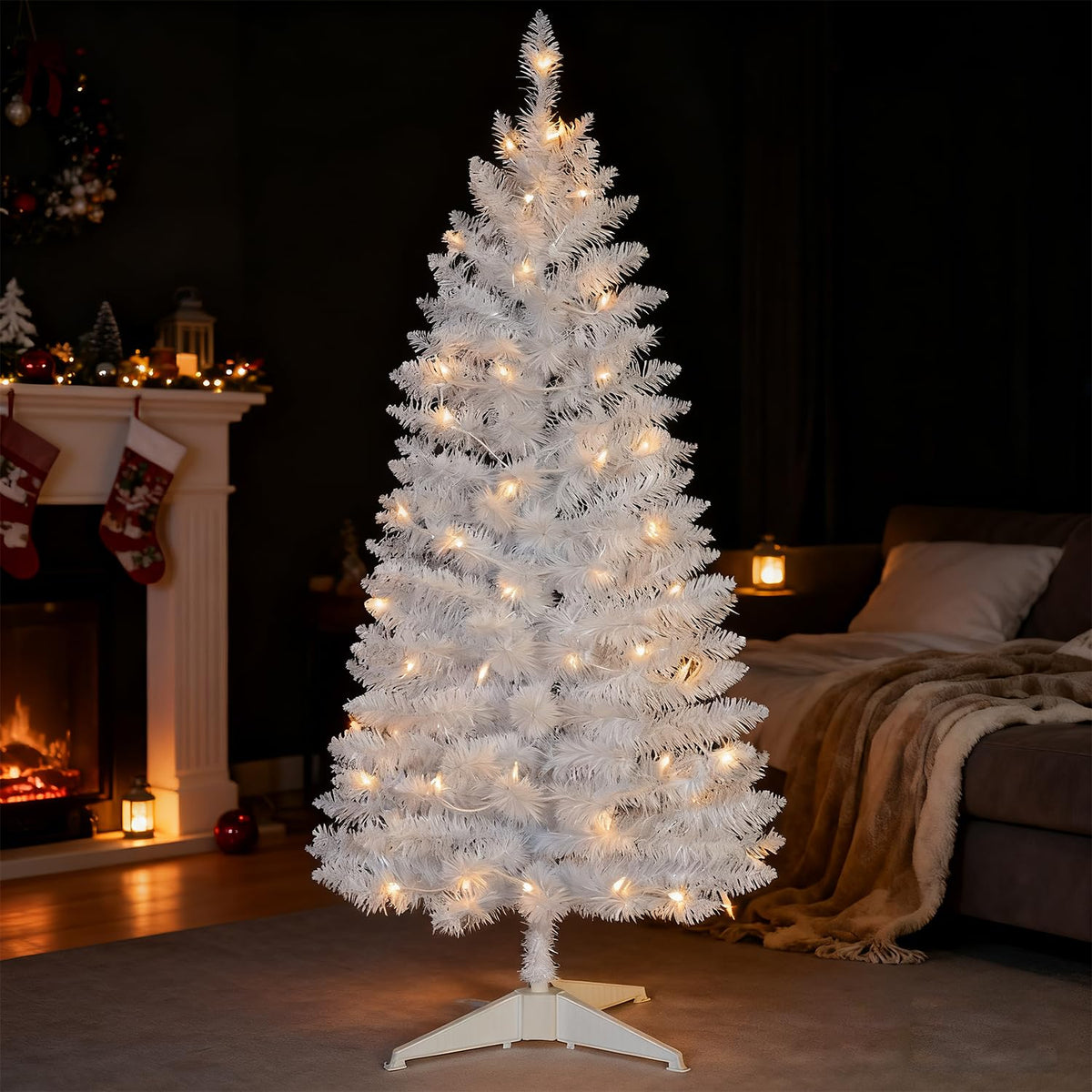 Leeheeyee arbol navidad blanco de 4 ft iluminado para interior