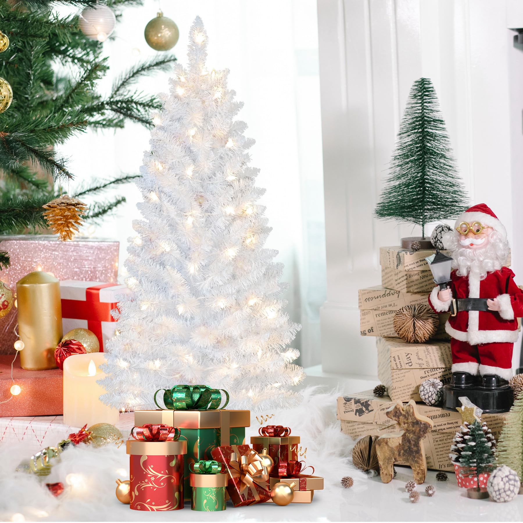 Leeheeyee arbol blanco con 50 luces cálidas para noches acogedoras