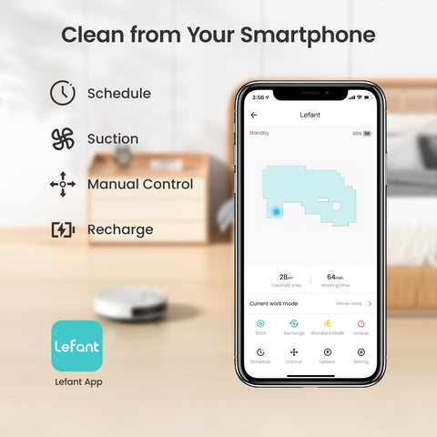 Lefant M210, modos de limpieza programables para diferentes superficies