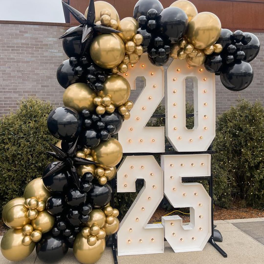 Globos Lesgln metalizados negros y dorados para decoración moderna.