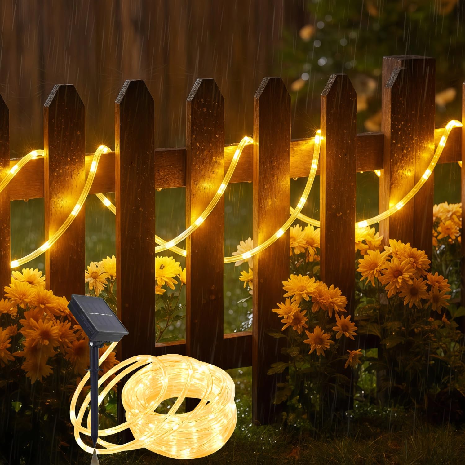 LightSeek cadena solar 33 ft con 100 LEDs, iluminación suave para exteriores.