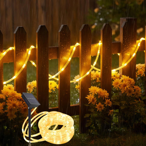 LightSeek cadena solar 33 ft con 100 LEDs, iluminación suave para exteriores.