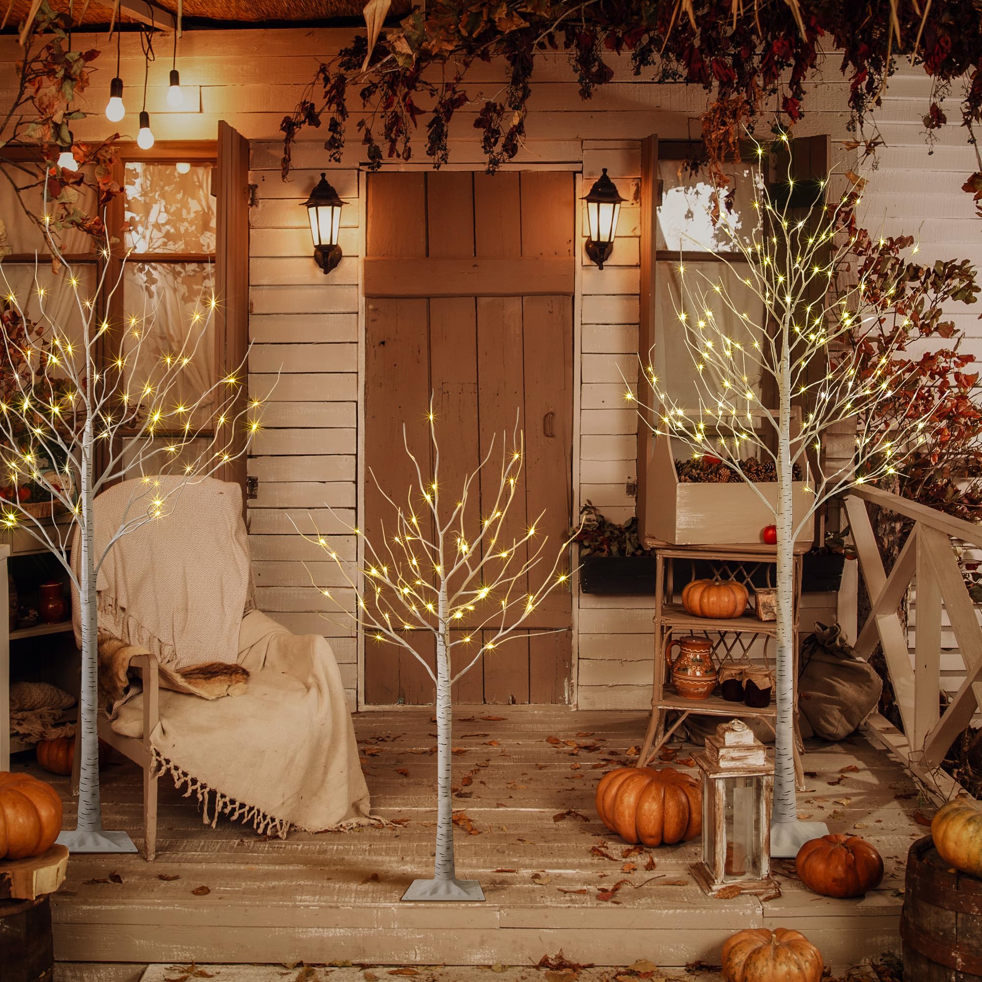 LIGHTSHARE Arbol abedul luces LED cálidas brindan brillo suave para eventos.