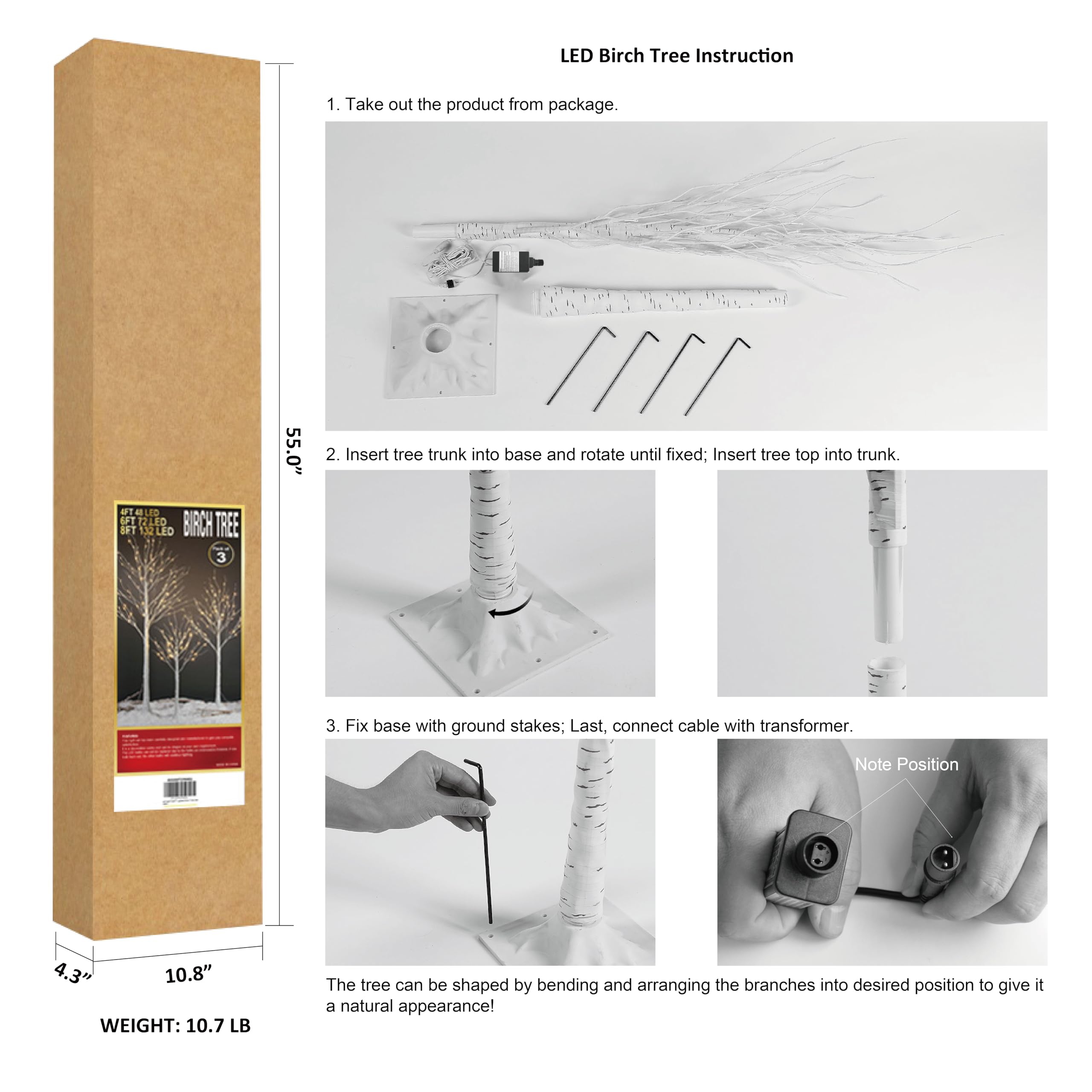 LIGHTSHARE Arbol abedul uso interior y exterior para decoración.