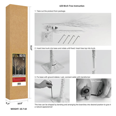 LIGHTSHARE Arbol abedul uso interior y exterior para decoración.