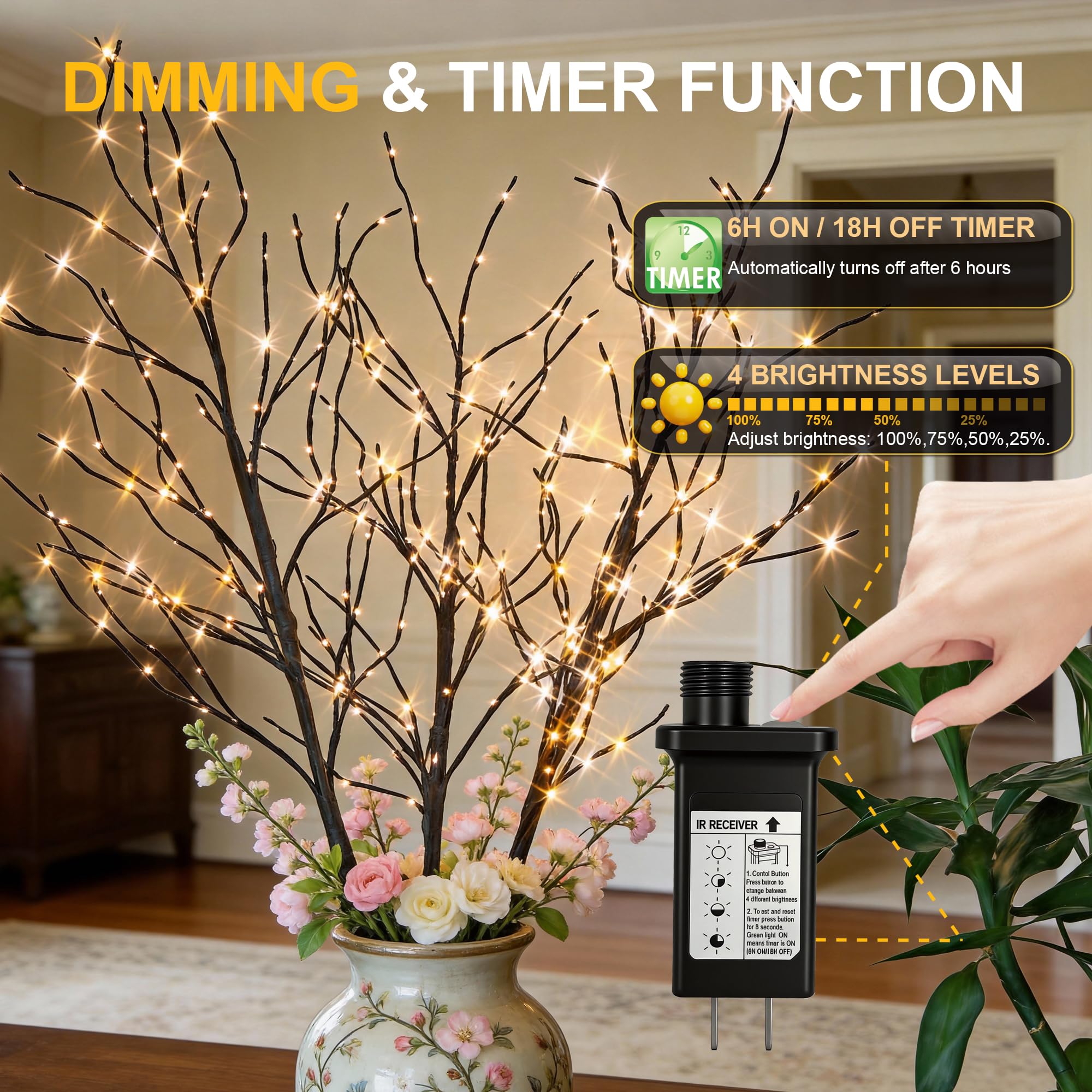 LIGHTSHARE ramas de abedul para interior con temporizador y decoración versátil