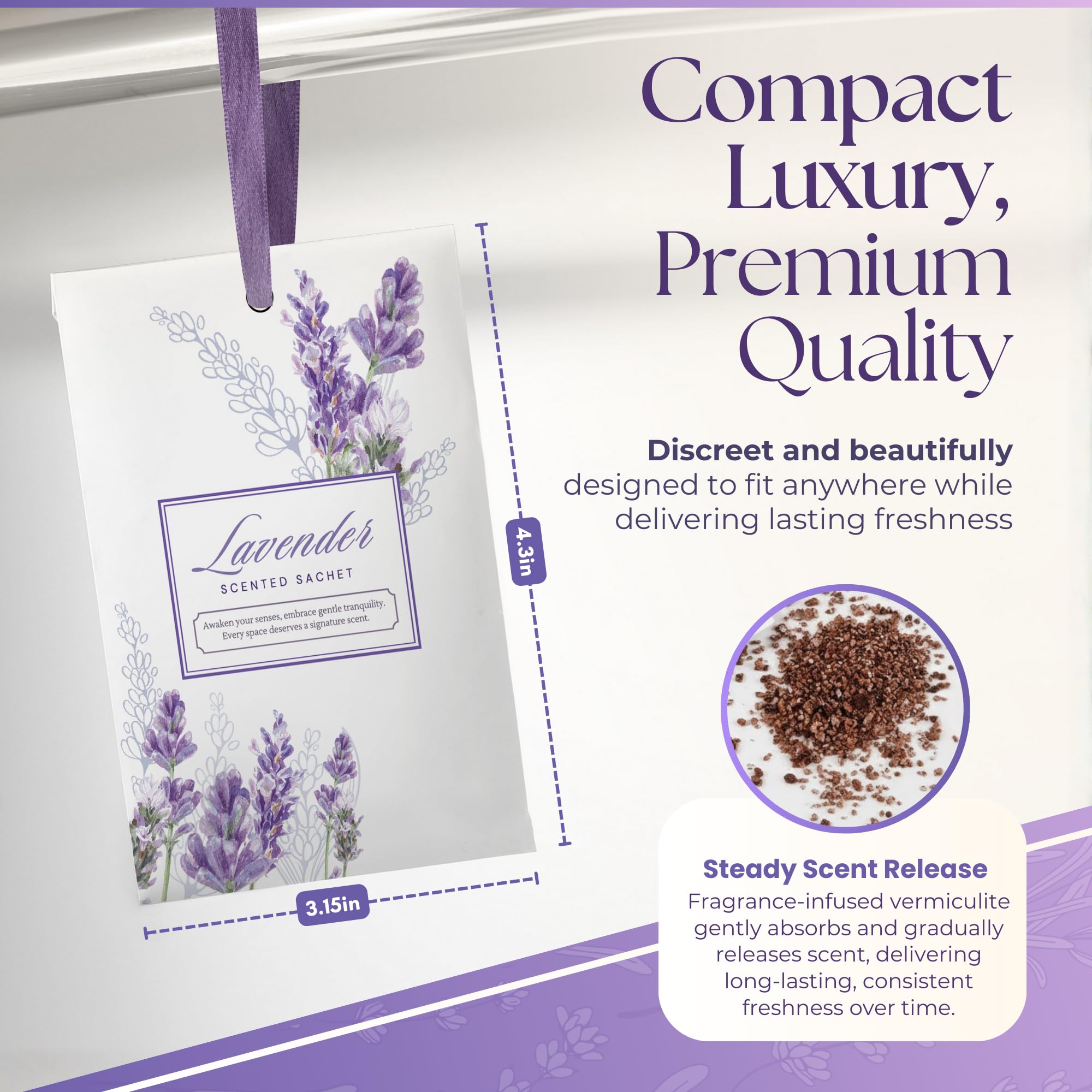 Linda's Essentials saquitos de lavanda para armario, elimina olores y deja la ropa fresca.