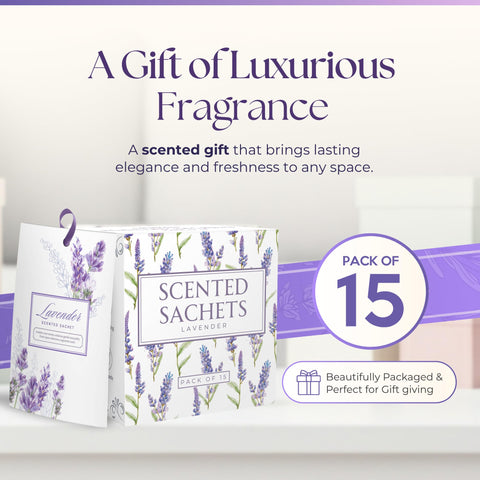 Linda's Essentials saquitos de lavanda para despensa, dejando un aroma suave y agradable.