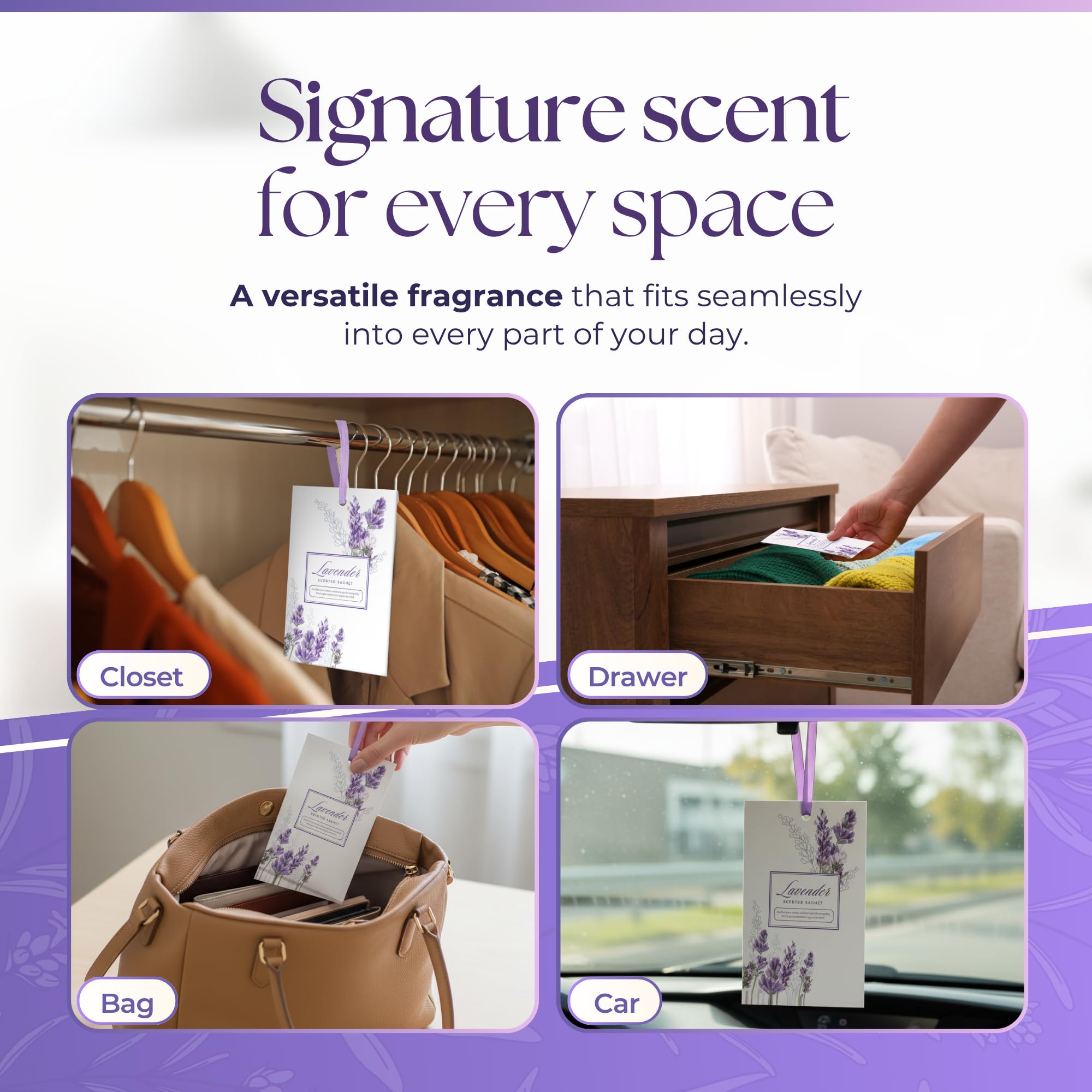 Linda's Essentials saquitos de lavanda para dormitorio, crea un ambiente sereno y fresco.