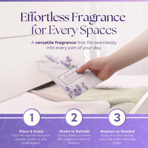 Linda's Essentials saquitos de lavanda para vestidor, textiles perfumados y frescos.
