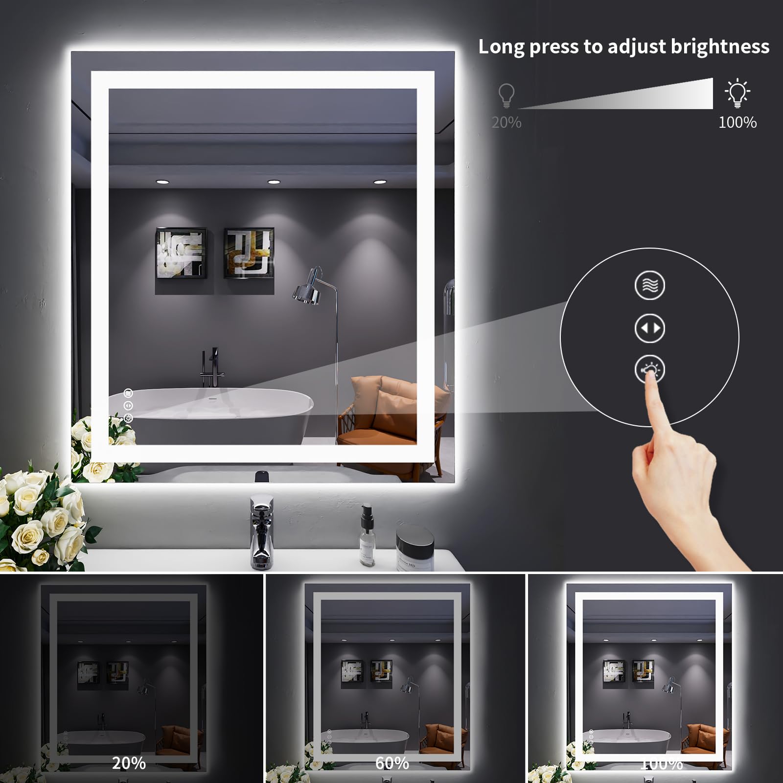 LOAAO espejo antivaho con memoria, mantiene la configuración después de duchas.