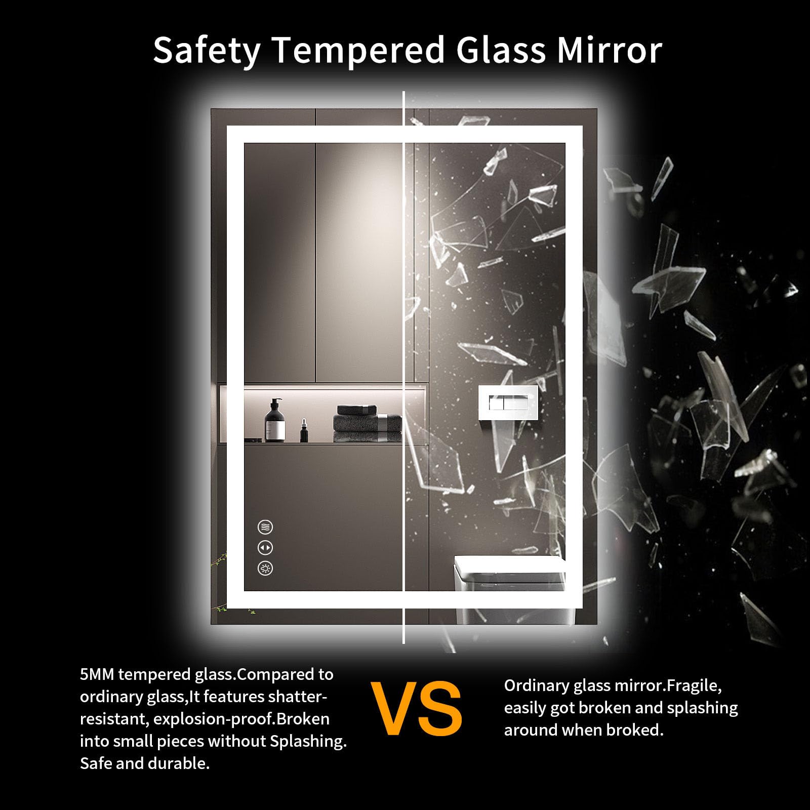 LOAAO Espejo de baño listo para instalación empotrada o enchufable.