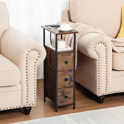 LOAKEKEL mesa lateral estrecha con estante intermedio para libros y mandos