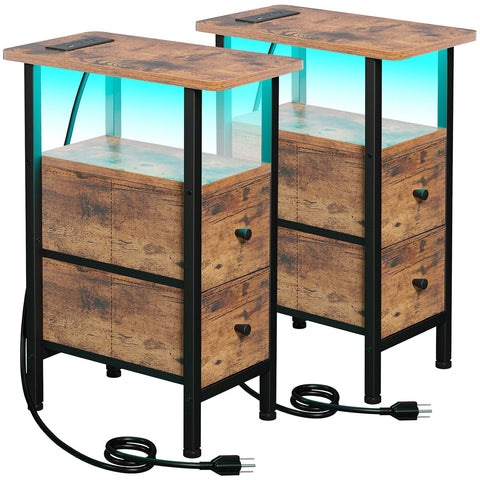 LOAKEKEL mesita estrecha con carga LED, ideal junto al sofá para cargar dispositivos.