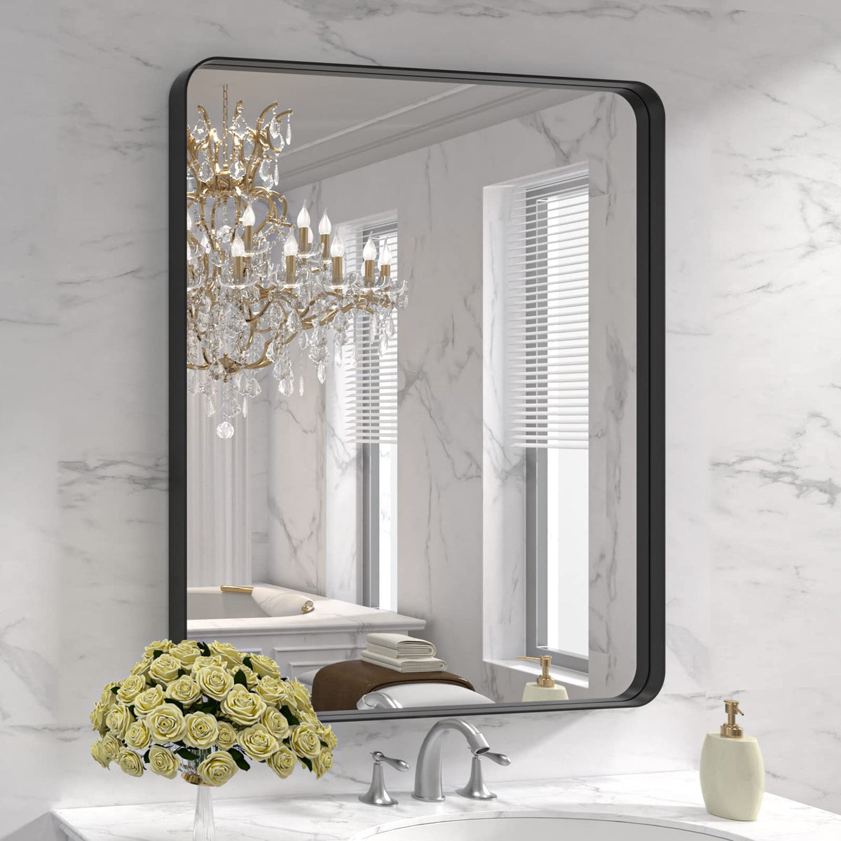 LOAAO espejo baño marco negro de metal 30x36 para colgar