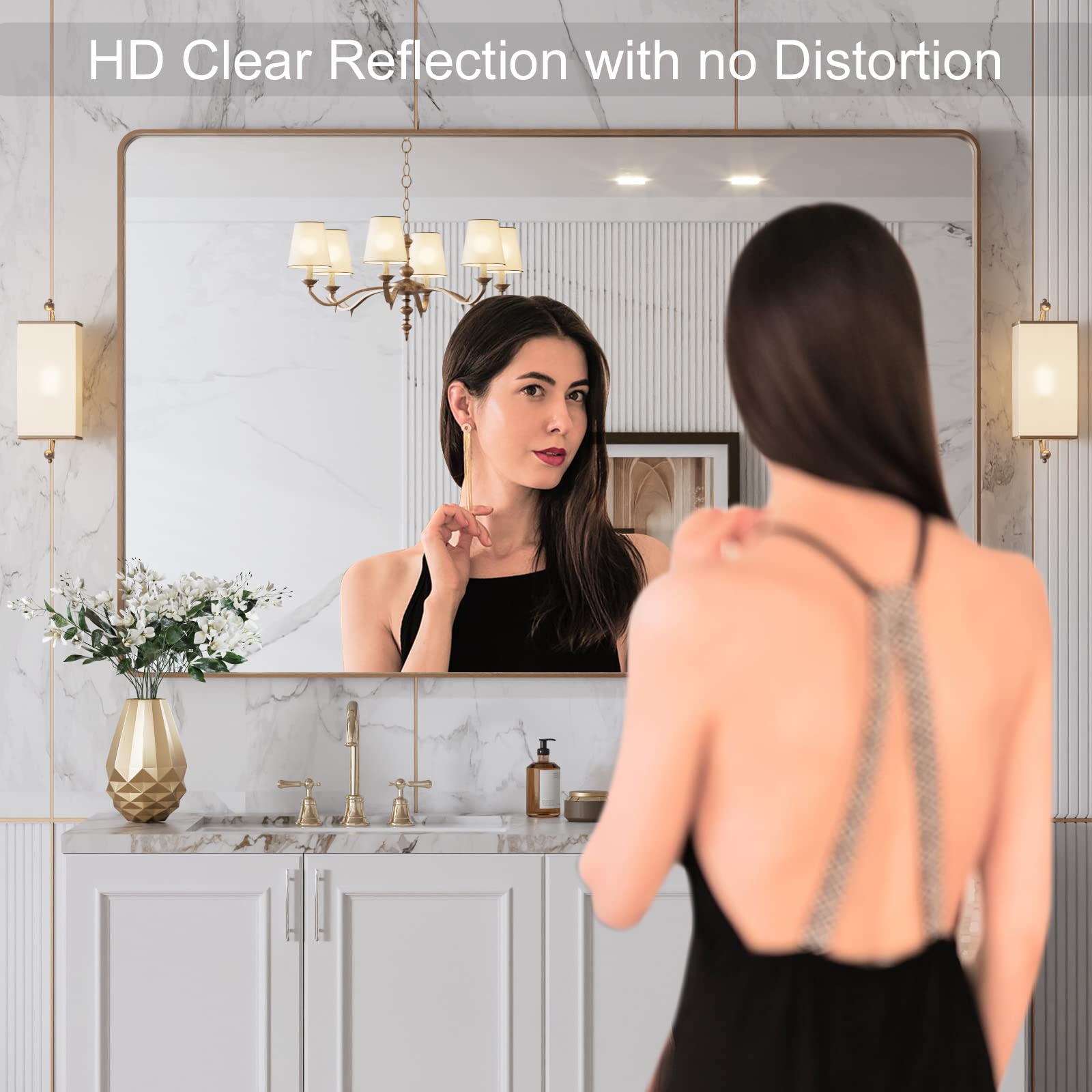 LOAAO espejo dorado, marco cepillado que aporta elegancia.