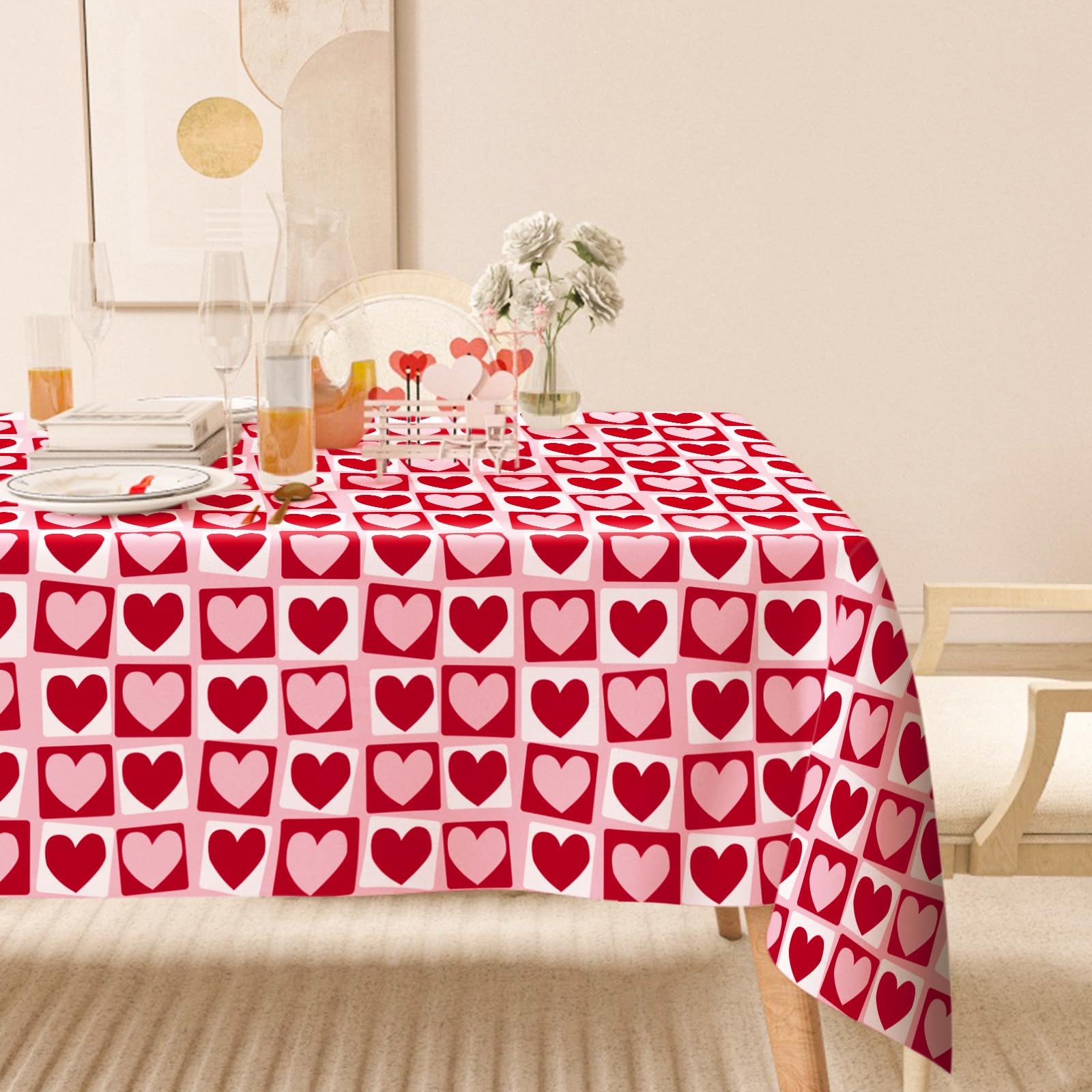 Mantel valentines-tablecloth de poliéster resistente para uso diario.