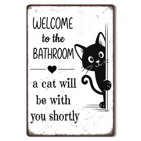 MEIZIJI letrero de metal con gato negro para baño, decorativo y duradero.