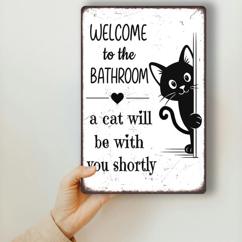 MEIZIJI señal divertida de baño con gato, mejora el ambiente.