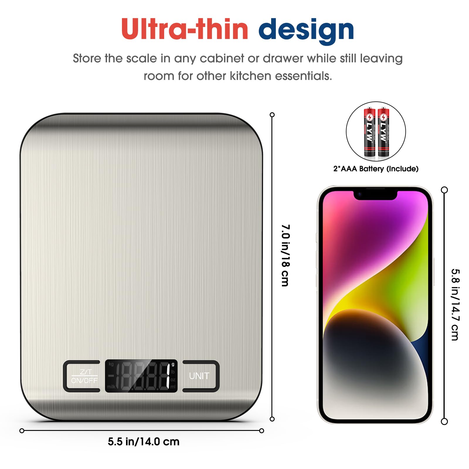 Mik-Nana balanza de cocina diseño portátil para guardar fácilmente.