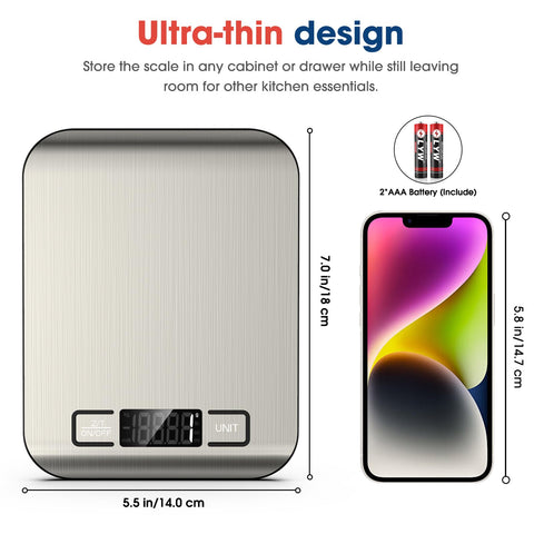 Mik-Nana balanza de cocina diseño portátil para guardar fácilmente.