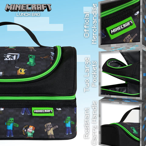Arte icónico de Creeper en la bolsa para fans de Minecraft.