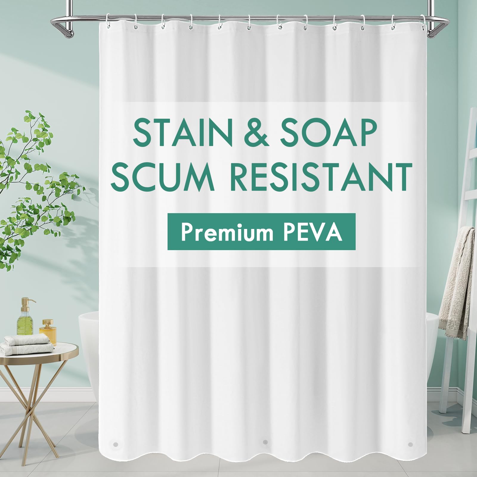 Forro de ducha MitoVilla Peva blanco con cabecera reforzada para ajuste estable.