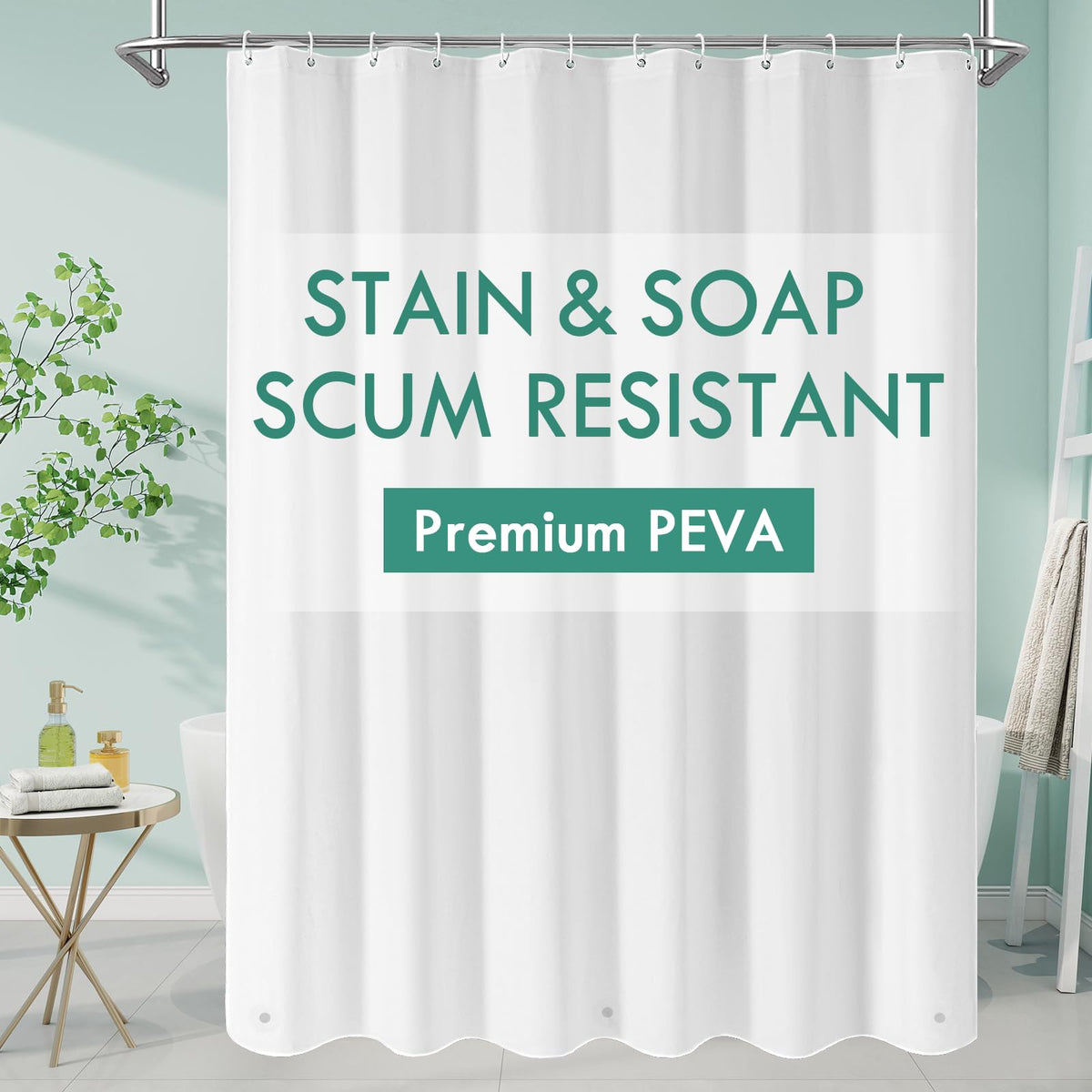 Forro de ducha MitoVilla Peva blanco con cabecera reforzada para ajuste estable.