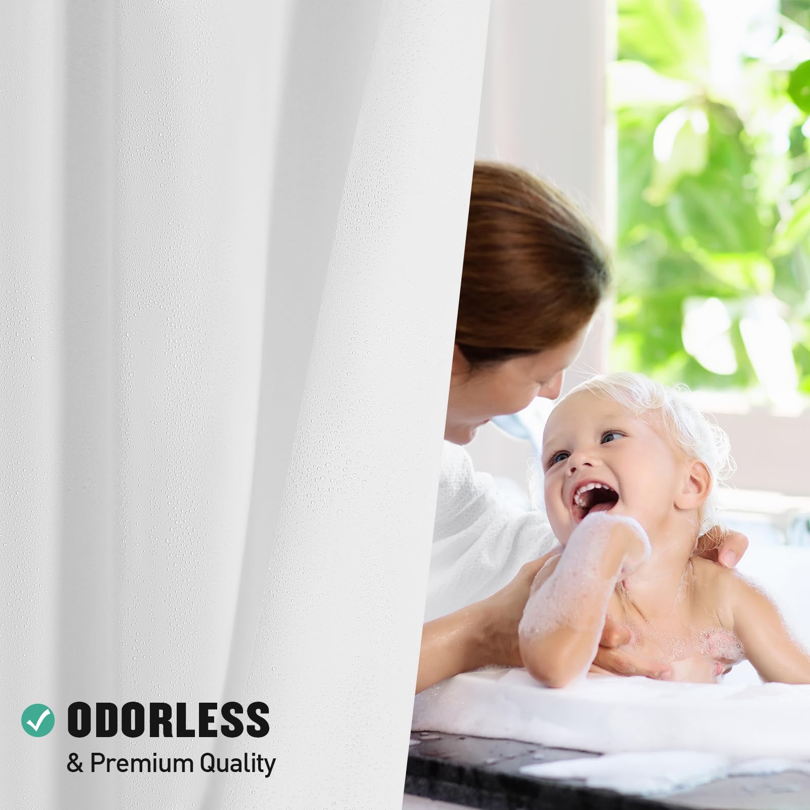 Forro de ducha MitoVilla Peva blanco, apto para uso diario en hoteles.