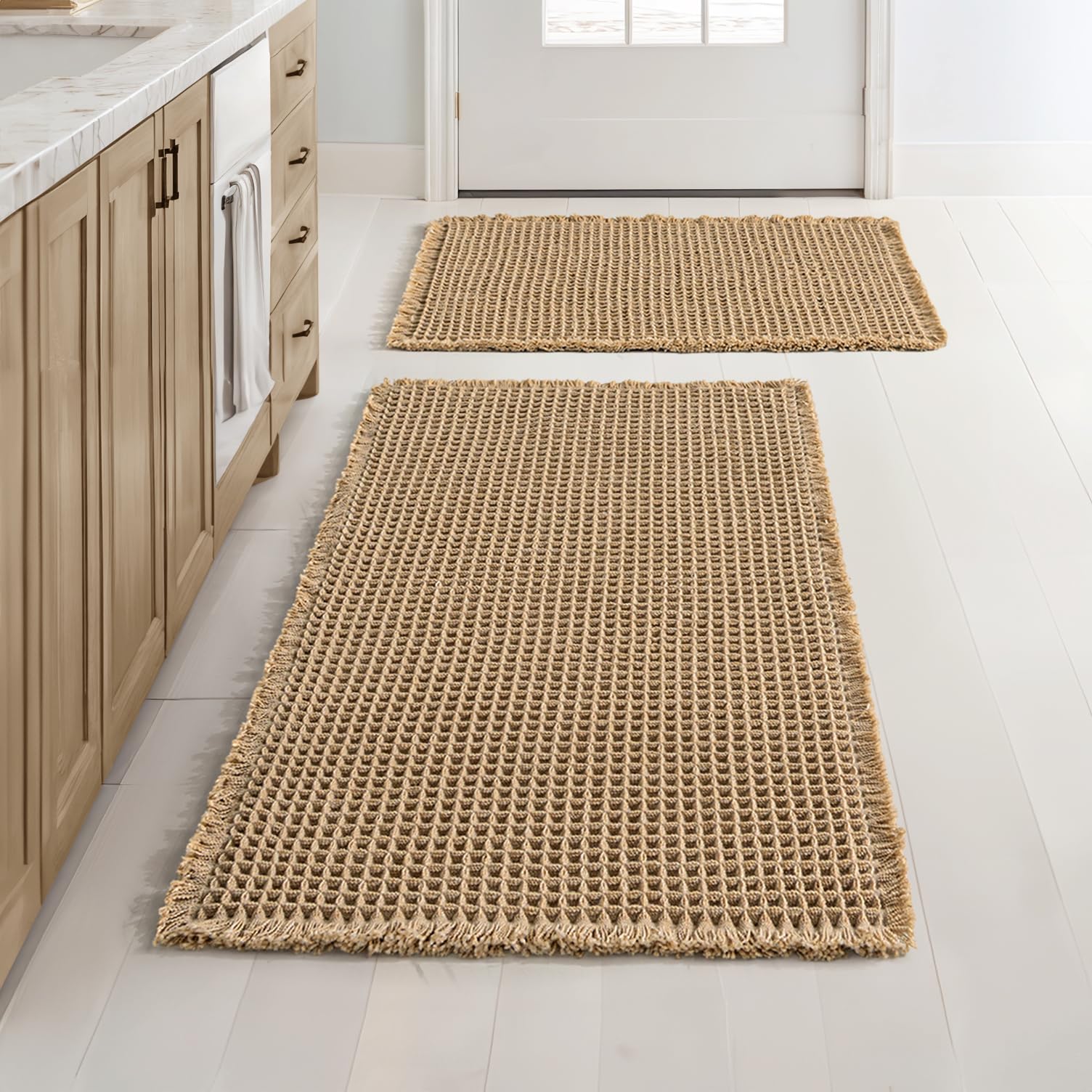 MIULEE conjunto de alfombras de baño waffle, absorben rápido el agua.