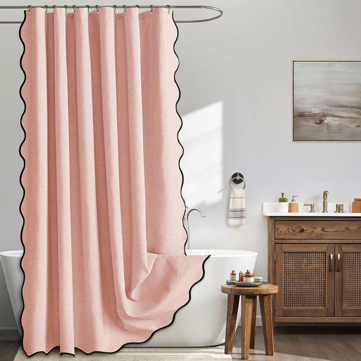 Cortina MIULEE estilo lino rosa suave para baño, privacidad y calma.