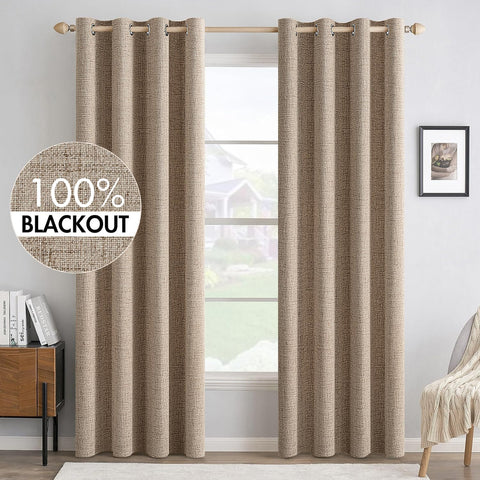 Cortinas MIULEE blackout con textura de lino cobre marrón y ojales para instalación fácil.