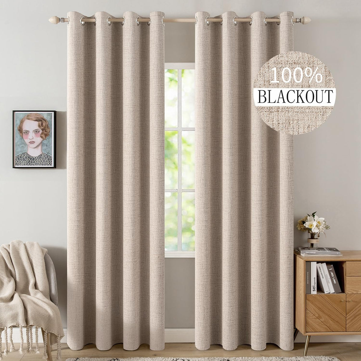 Cortinas MIULEE texturadas de lino con blackout para dormitorio