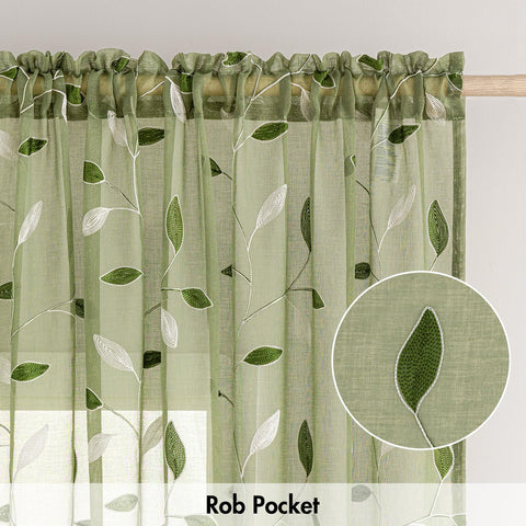 Cortinas MIULEE detalle hojas bordadas que aportan frescura natural