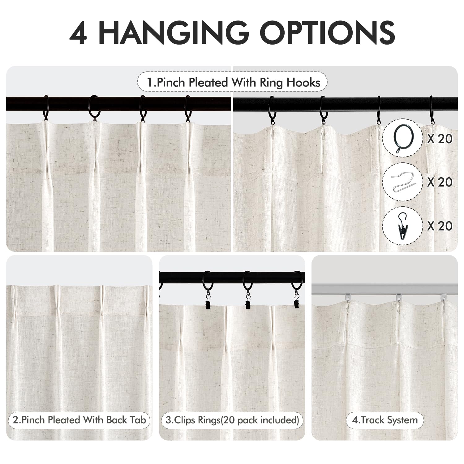 Cortinas MIULEE con dos modos de colgar para mayor flexibilidad