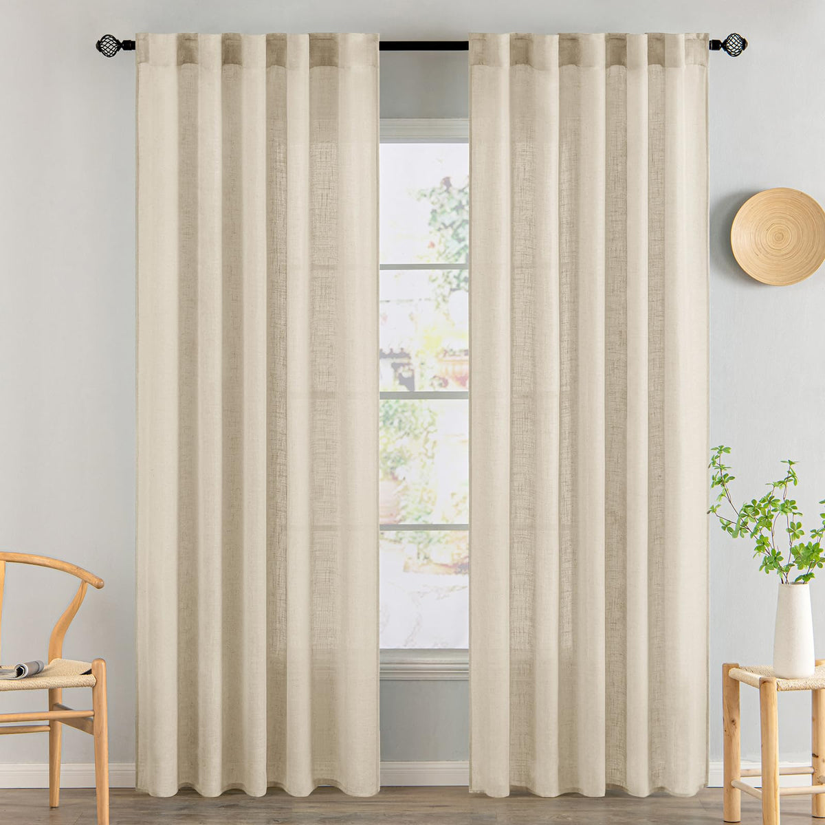 Cortinas MIULEE de lino, paneles dos, ideal para sala con luz suave
