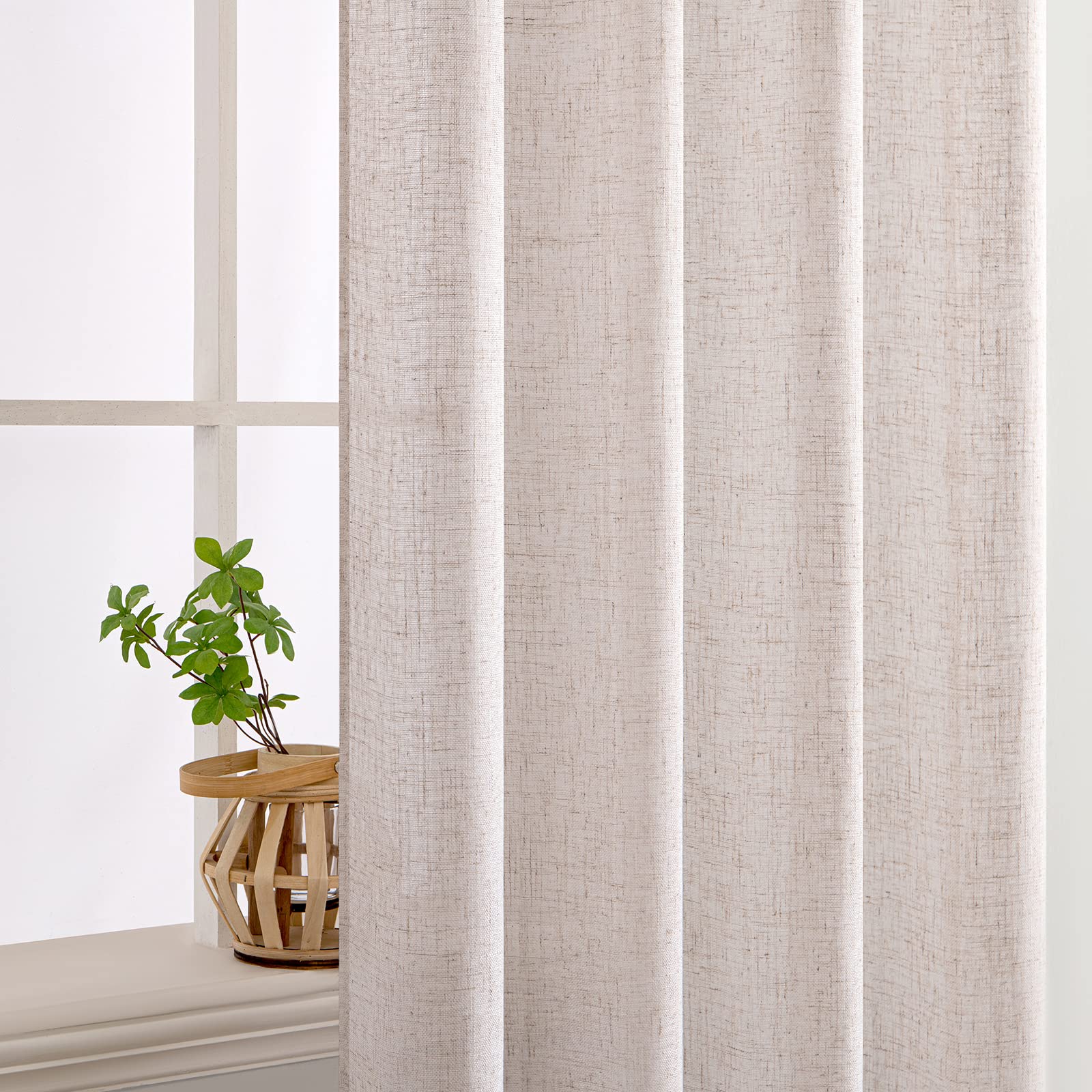 Cortinas MIULEE Lino blanco natural, dormitorio, privacidad suave.