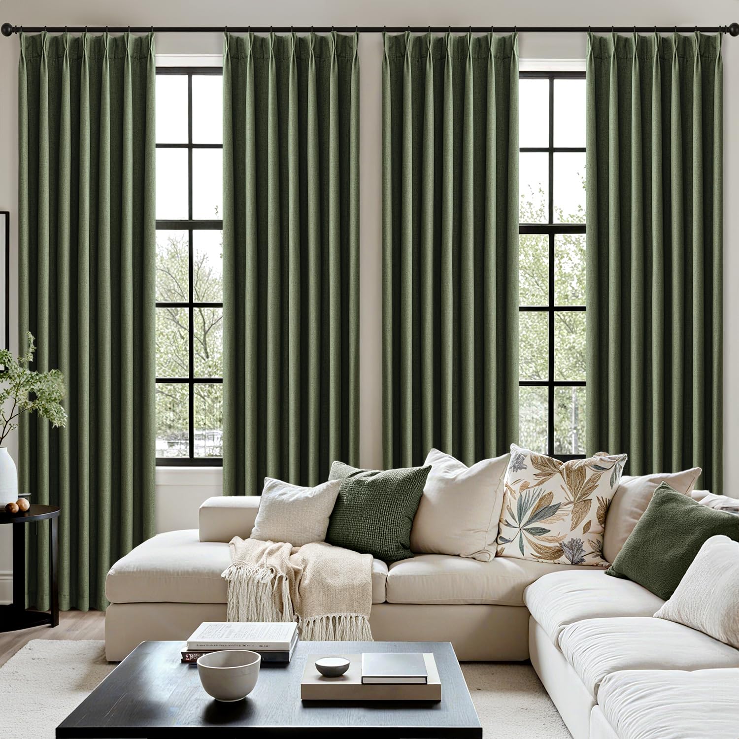 Cortinas MIULEE oliva verde drape elegante con siete pliegues permanentes