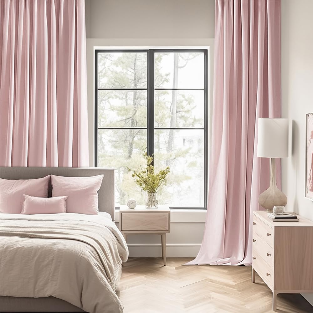 Cortinas opacas MIULEE rosa bebé, tejido triple, bloqueo de luz suave para noches tranquilas.