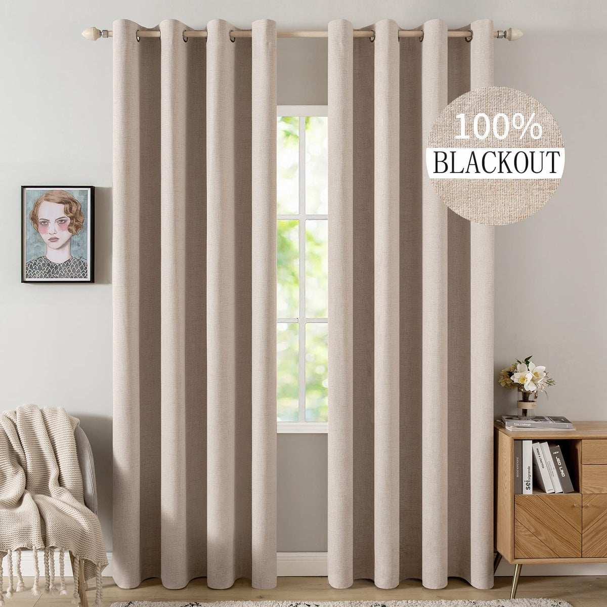 Cortinas MIULEE con textura de lino bloquean la luz para dormir mejor.