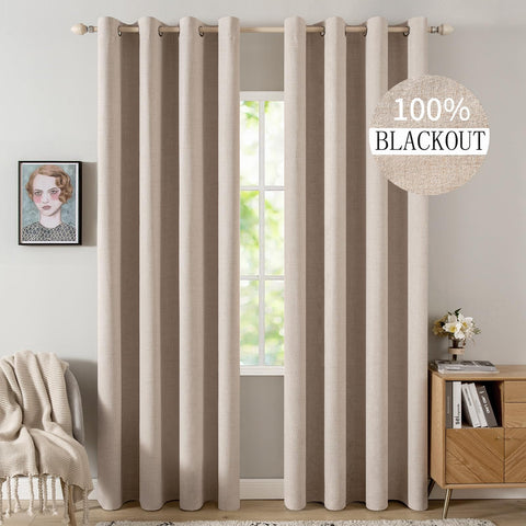 Cortinas MIULEE con textura de lino bloquean la luz para dormir mejor.