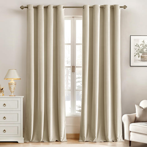 Cortinas MIULEE de terciopelo beige, frente elegante para sala, mejora la estética.