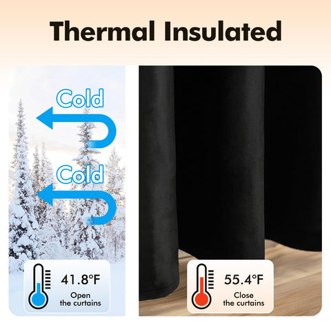 Cortinas MIULEE 84p negro terciopelo, tacto suave para sala de estar.