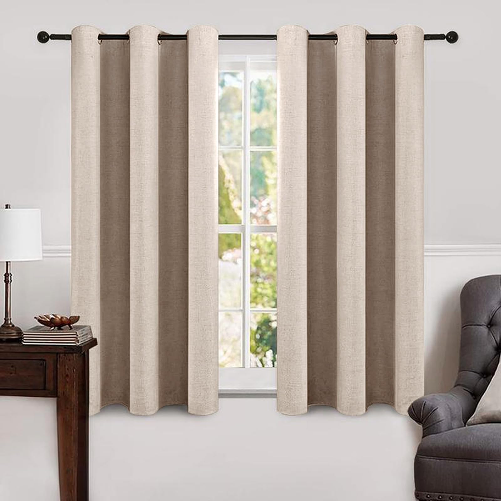 Cortinas MIULEE con textura de lino beige natural para sala cálida y elegante