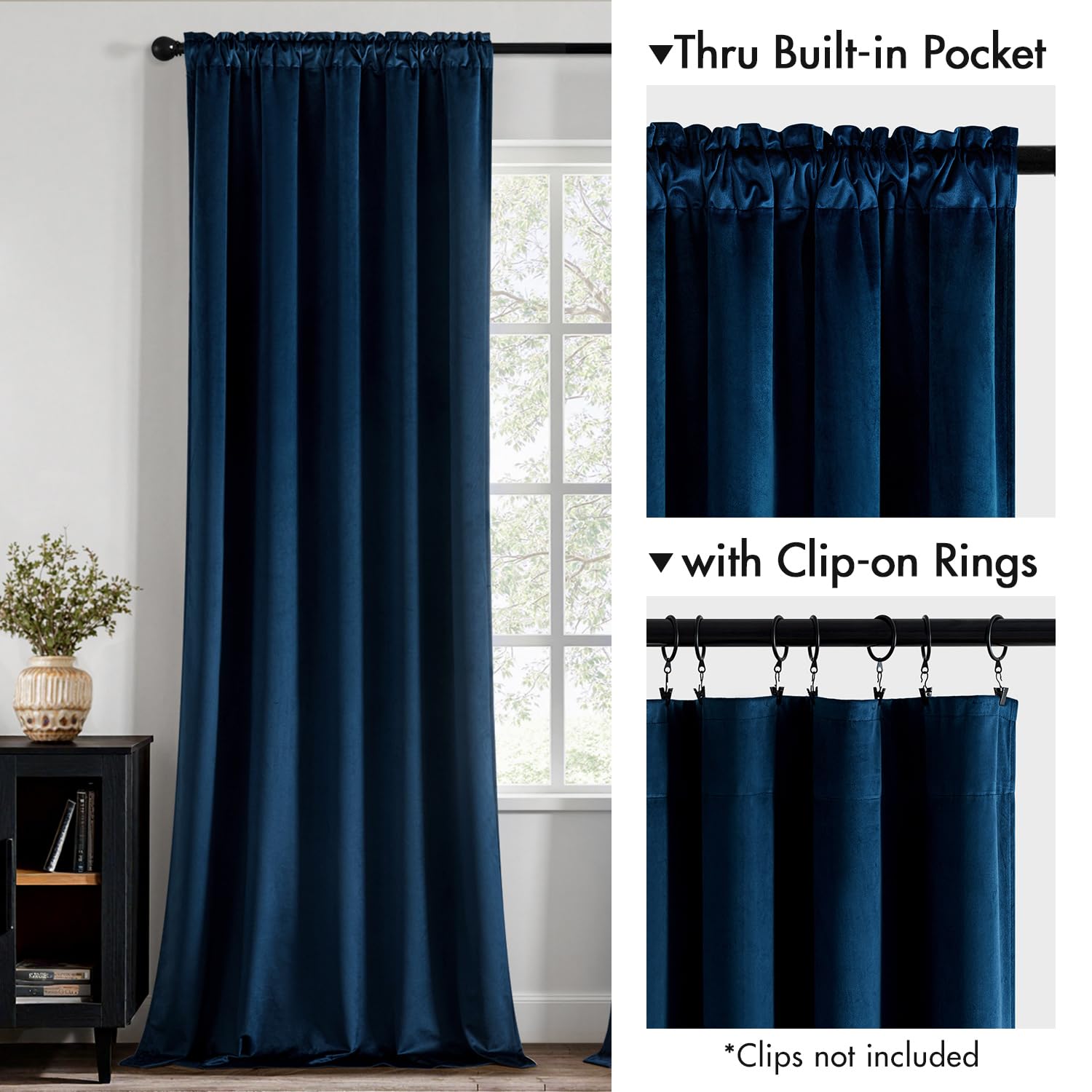 Cortinas MIULEE azul marino, bloqueo de luz del 70-80% para mayor privacidad.