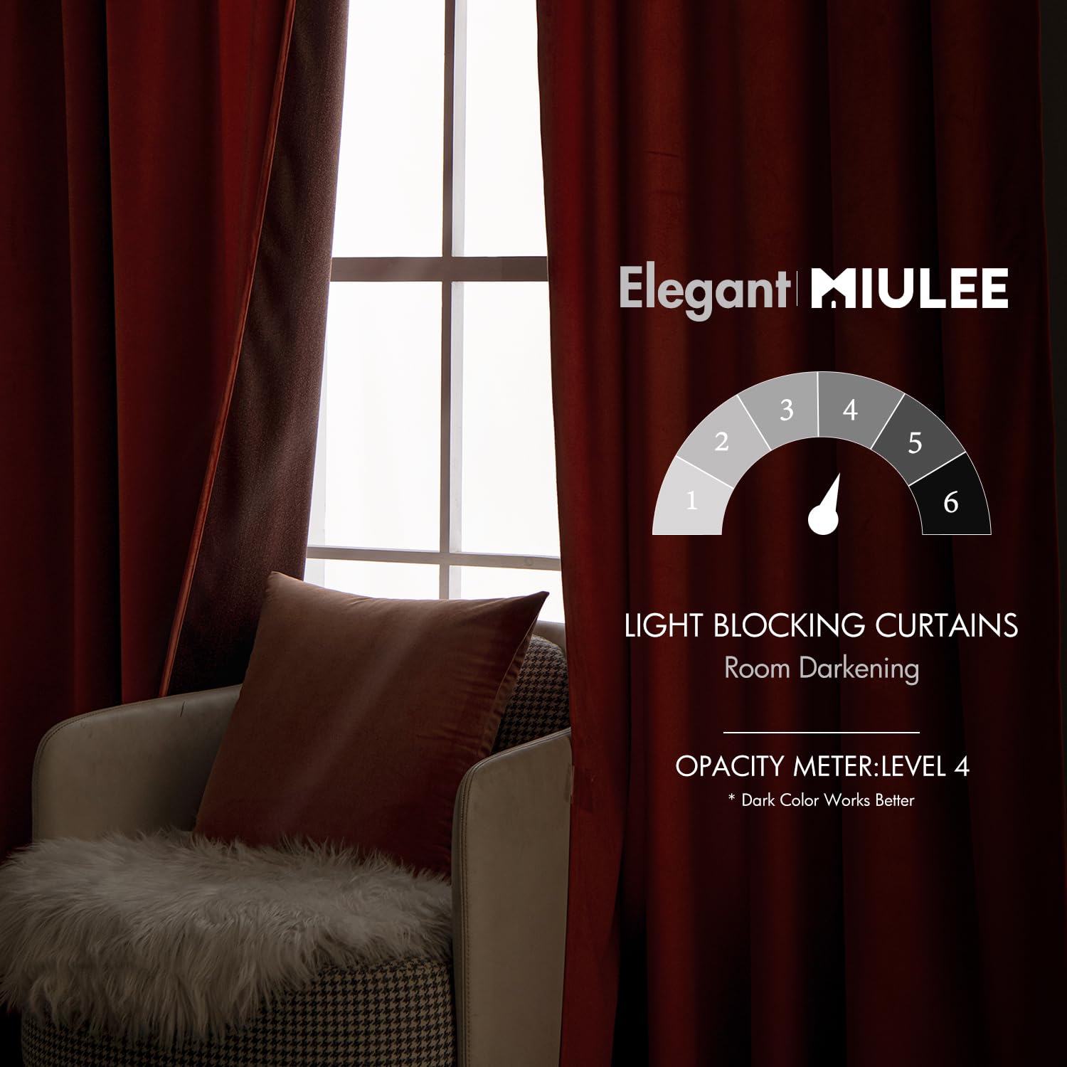 Tejido de terciopelo MIULEE Velvet que reduce la entrada de luz para mayor privacidad.
