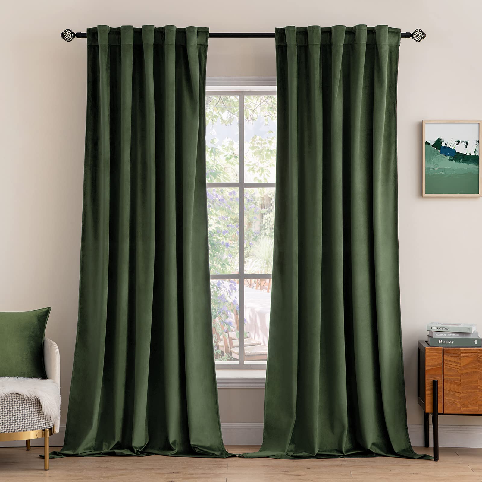 Cortinas MIULEE Velvet oliva para dormitorio, suaves y elegantes