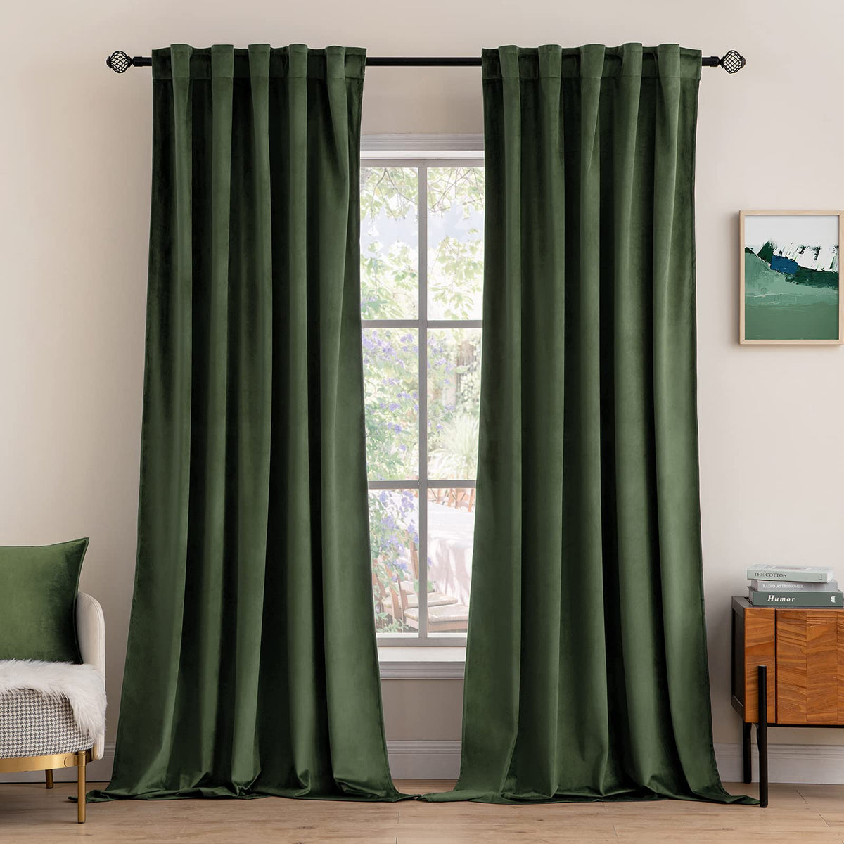 Cortinas MIULEE Velvet oliva para dormitorio, suaves y elegantes